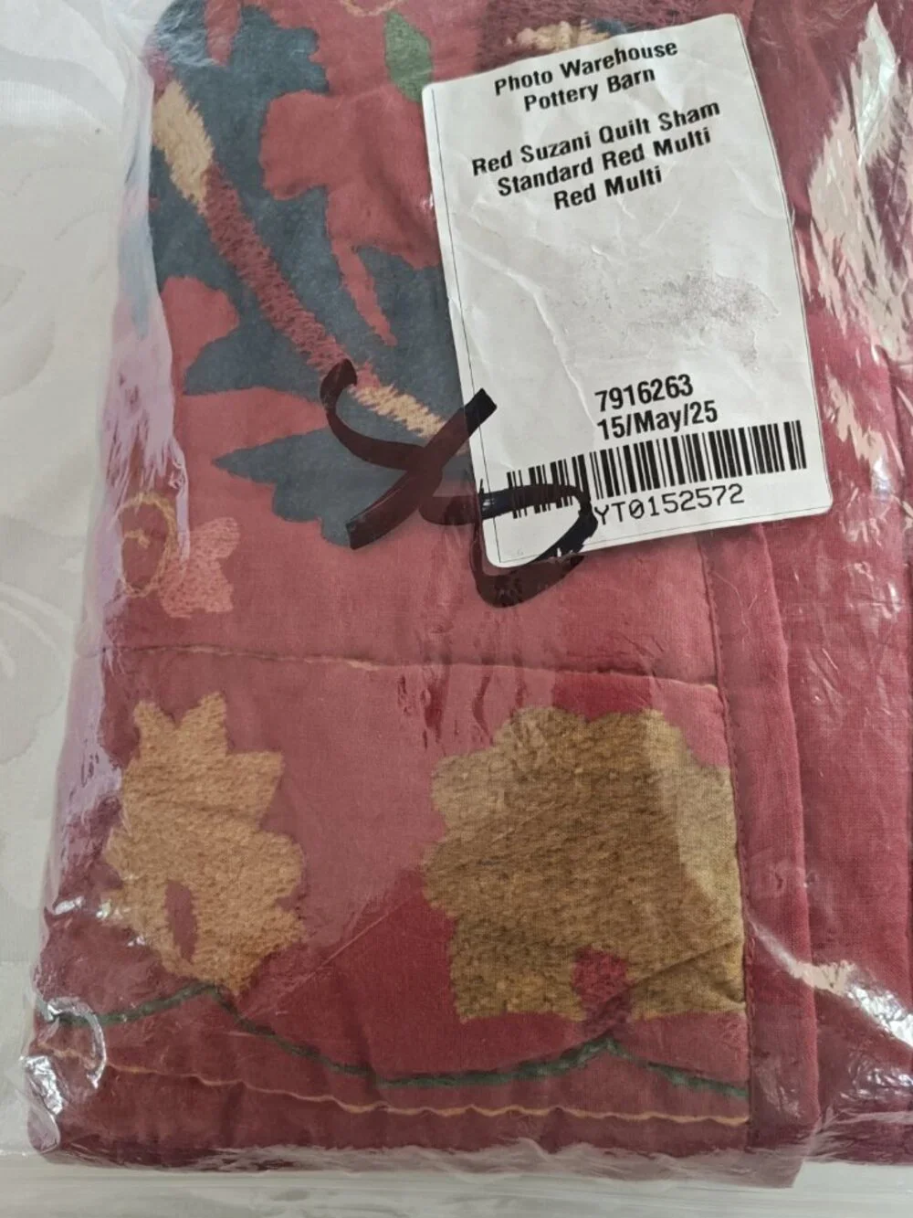 Pottery Barn Suzani Quilt PILLOW SHAM Standard size Red Multicolor